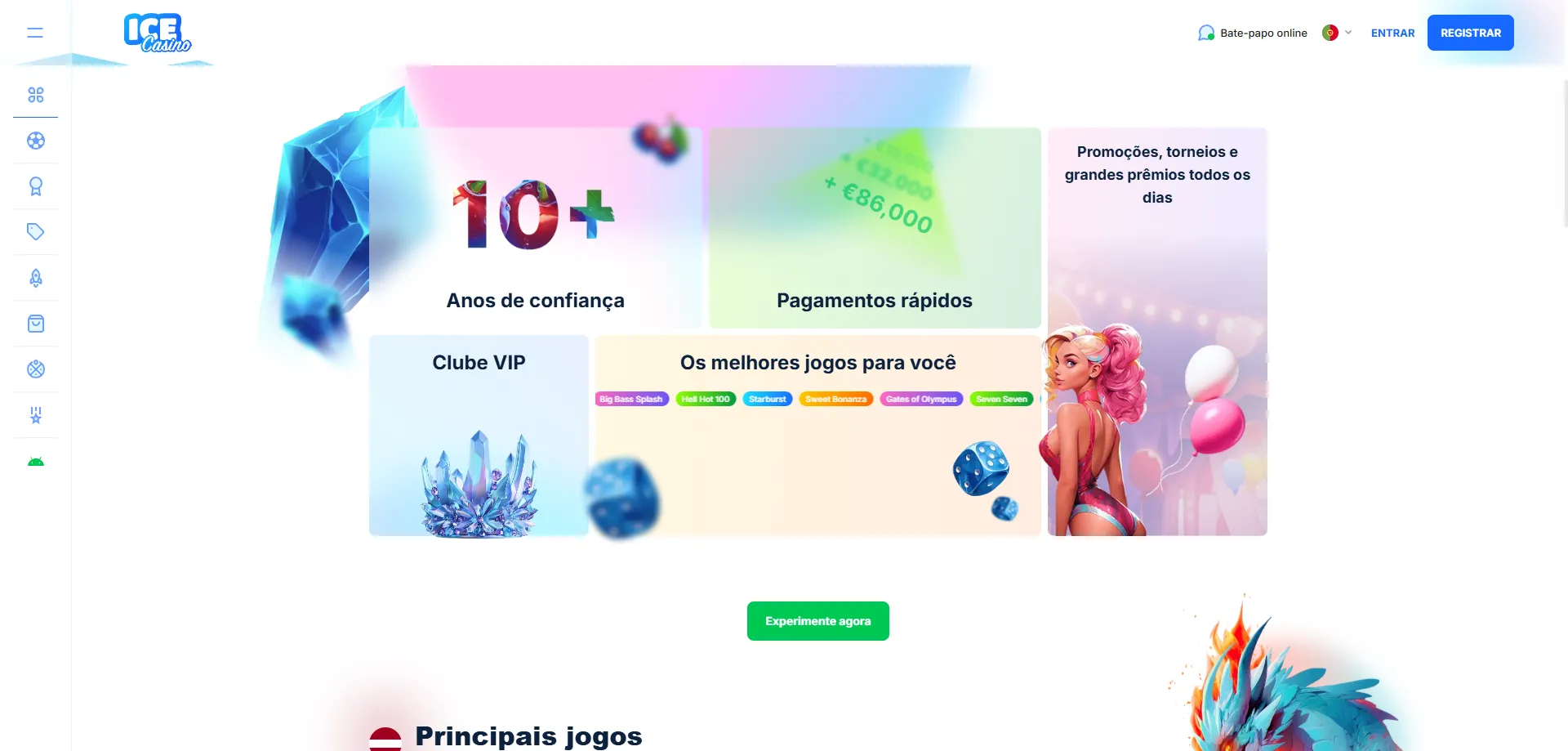Bônus de boas-vindas do ice casino — até BRL 9.000 e 270 giros grátis